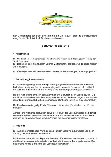 Stadtbibliothek - Benutzungsordnung.pdf - Stadt Sinsheim
