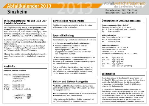 Abfallkalender 2013 2013 Sinzheim - Abfallwirtschaftsbetrieb des ...