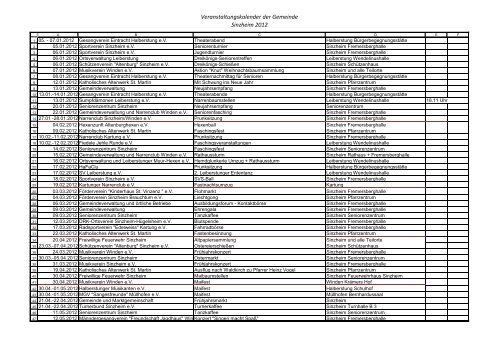 Veranstaltungskalender der Gemeinde Sinzheim 2012