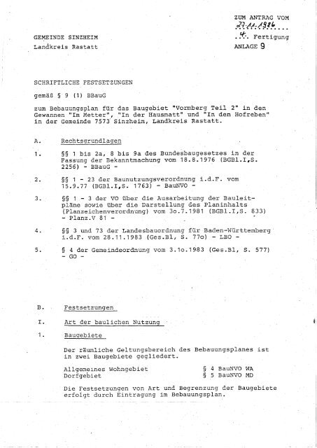 Textliche Festsetzungen zum Bebauungsplan "Vormberg II"