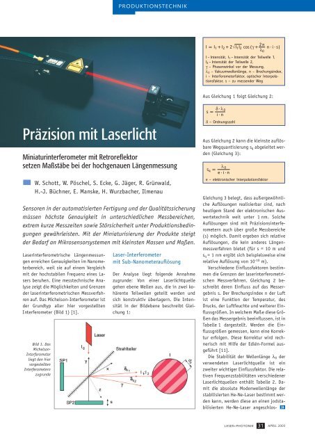 Miniaturinterferometer mit Retroreflektor setzen Maßstäbe bei der ...