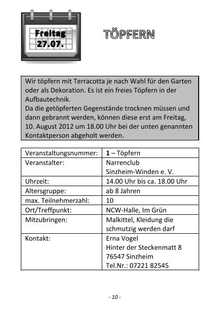 SOMMERFERIENPROGRAMM - Gemeinde Sinzheim