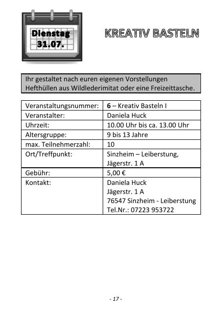 SOMMERFERIENPROGRAMM - Gemeinde Sinzheim