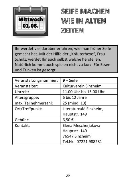 SOMMERFERIENPROGRAMM - Gemeinde Sinzheim