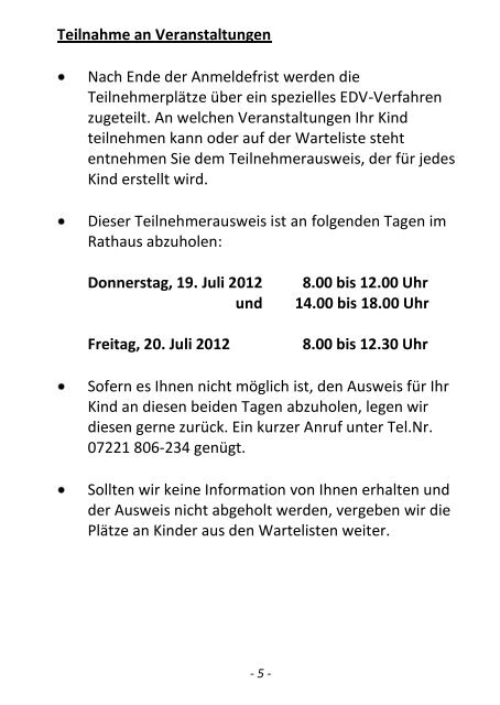 SOMMERFERIENPROGRAMM - Gemeinde Sinzheim