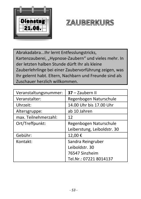 SOMMERFERIENPROGRAMM - Gemeinde Sinzheim