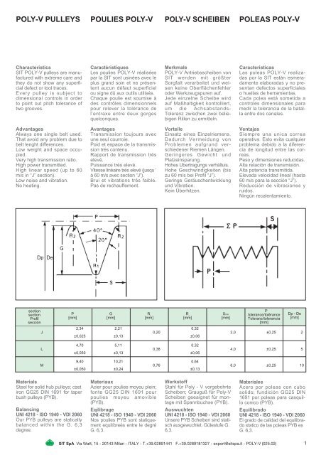 poly-v pulleys poulies poly-v poly-v scheiben poleas ... - SIT (Schweiz)