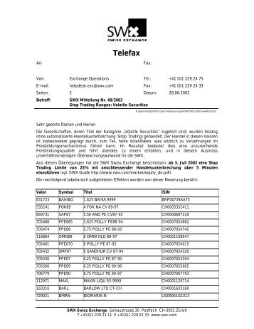 Telefax - SIX Swiss Exchange