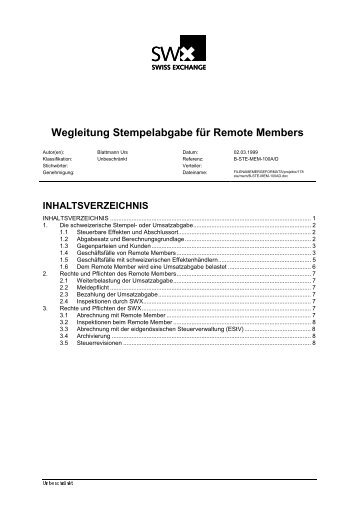 Wegleitung Stempelabgabe für Remote Members - SIX Swiss ...