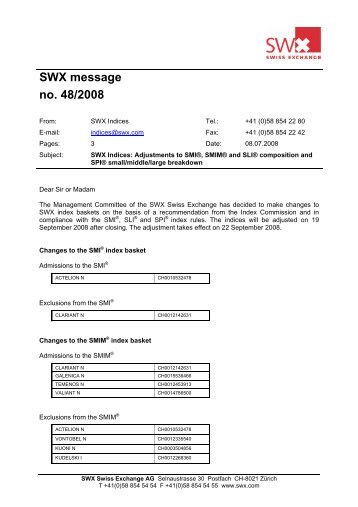 SWX message no. 48/2008 - SIX Swiss Exchange