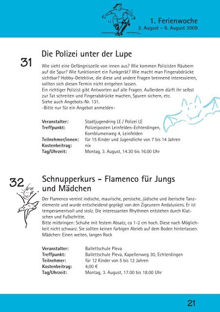 Sommerferienprogramm 2009 - Stadtjugendring Leinfelden ...