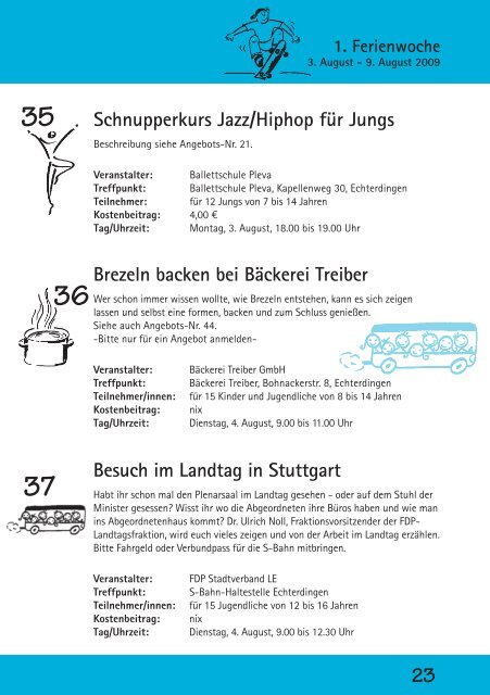 Sommerferienprogramm 2009 - Stadtjugendring Leinfelden ...