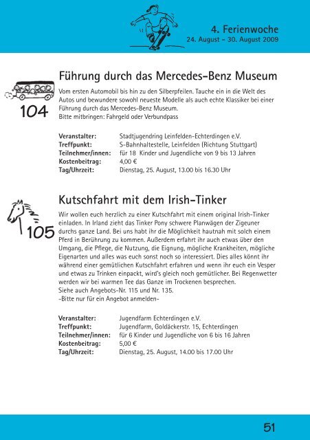Sommerferienprogramm 2009 - Stadtjugendring Leinfelden ...