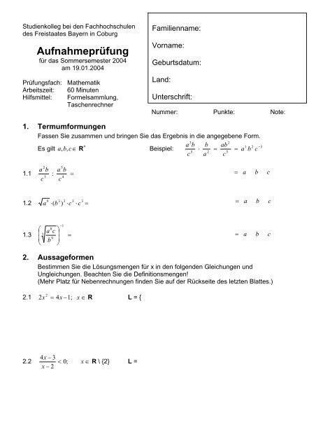 Aufnahmeprüfung