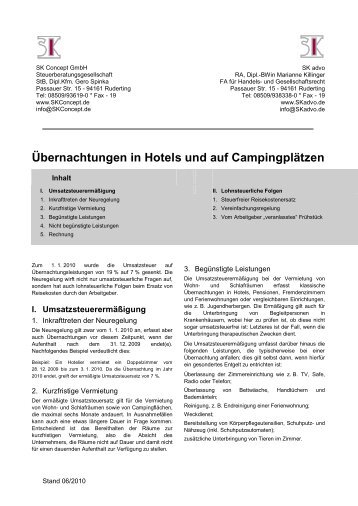 Übernachtungen in Hotels und auf Campingplätzen - SK CONCEPT