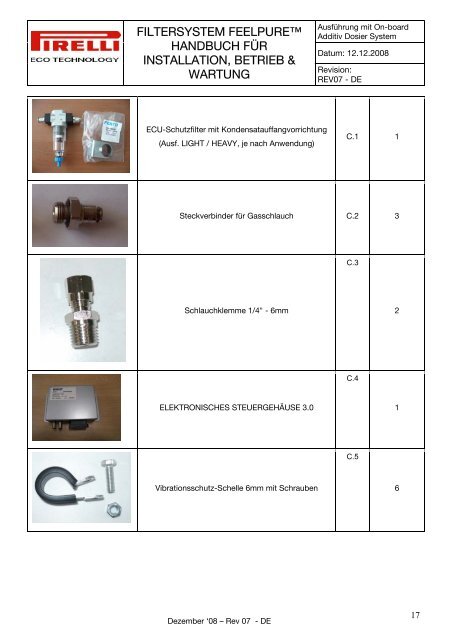 Installation, Betrieb & Wartung des Filtersystems ... - SK Handels AG