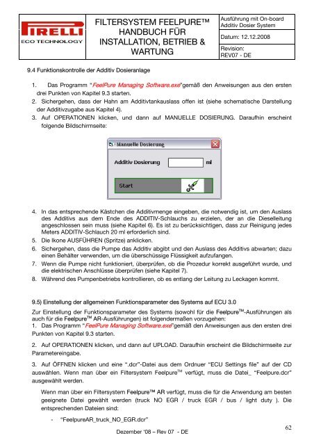 Installation, Betrieb & Wartung des Filtersystems ... - SK Handels AG