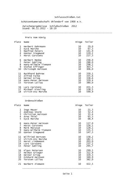 Schlussschießen.txt Schützenkameradschaft Ohlendorf von 1900 eV ...