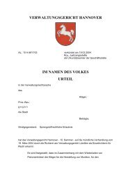 VERWALTUNGSGERICHT HANNOVER IM NAMEN DES VOLKES ...