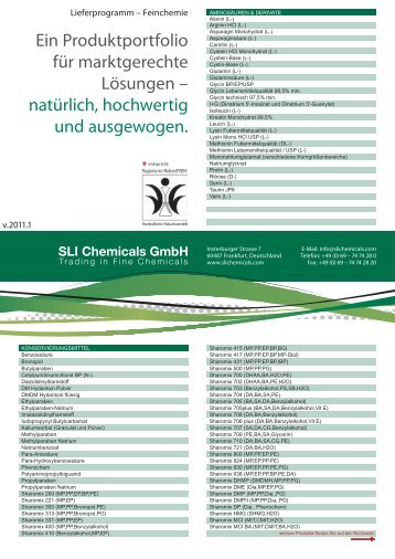 Lieferprogramm Feinchemie, DE - SLI Chemicals GmbH