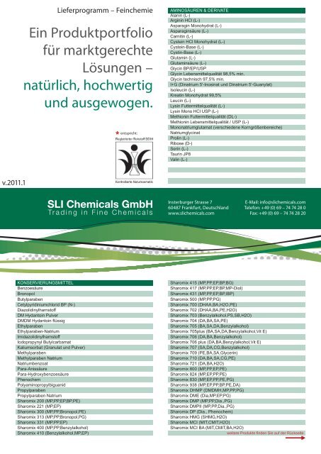 Lieferprogramm Feinchemie, DE - SLI Chemicals GmbH