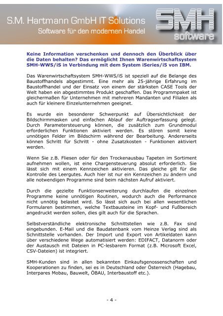 Kurz-Info "Warenwirtschaftssystem" (PDF) - S.M.Hartmann GmbH