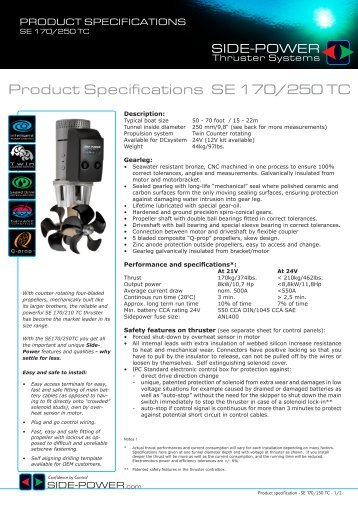 Product Specifications SE 170/250 TC - Side-Power Bugstrahlruder