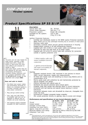 Product Specifications SP 55 Si IP - Side-Power Bugstrahlruder