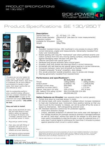 Product Specifications SE 130/250 T - Side-Power Bugstrahlruder