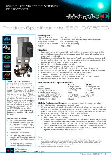 Product Specifications SE 210/250 TC - Side-Power Bugstrahlruder