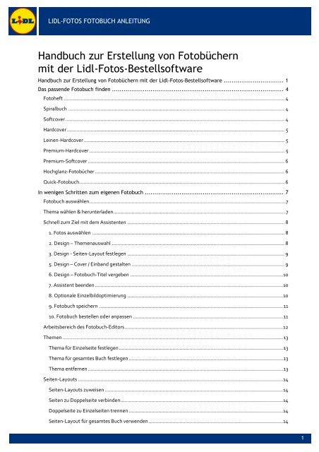 Handbuch Zur Erstellung Von Fotobuchern Mit Der Lidl Fotos