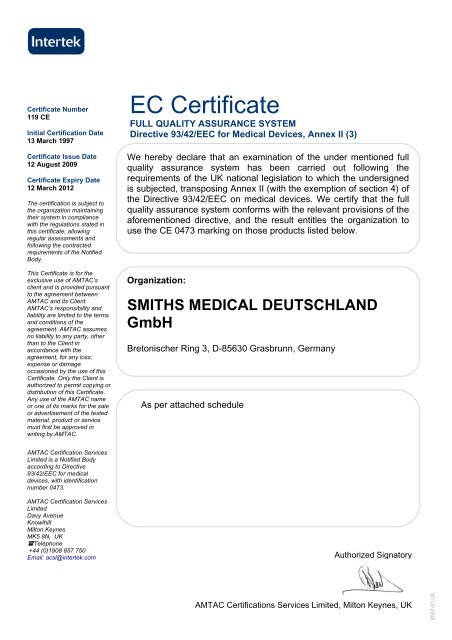 EC Certificate - Smiths Medical