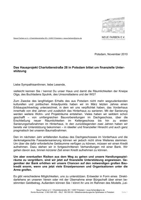 Das Hausprojekt Charlottenstrasse 28 In Potsdam Bittet Um