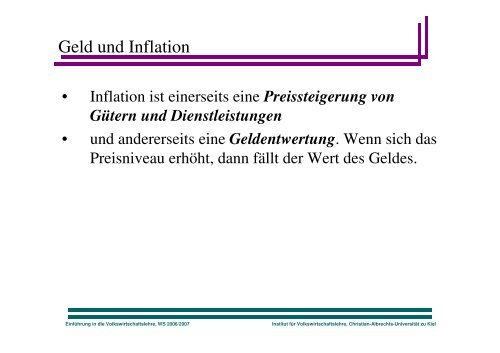 Geld und Inflation - Christian-Albrechts-Universität zu Kiel