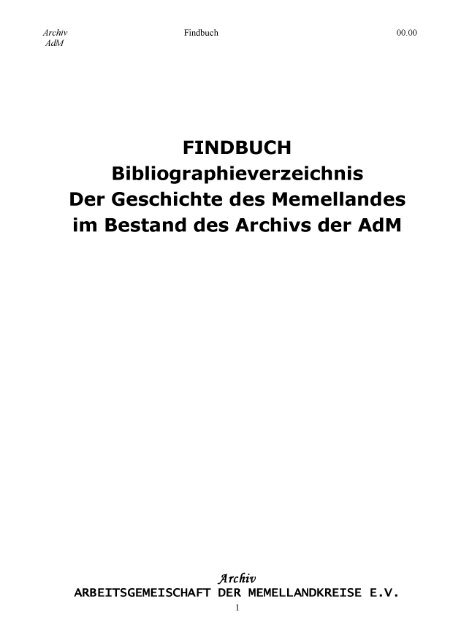 Findbuch kompl. - Arbeitsgemeinschaft der Memellandkreise e.V.