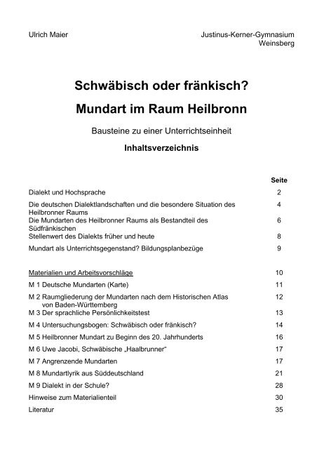 Schwäbisch oder fränkisch? Mundart im Raum ... - Projekte Regional