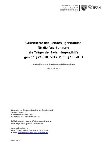 Grundsätze des Landesjugendamtes für die Anerkennung als Träger