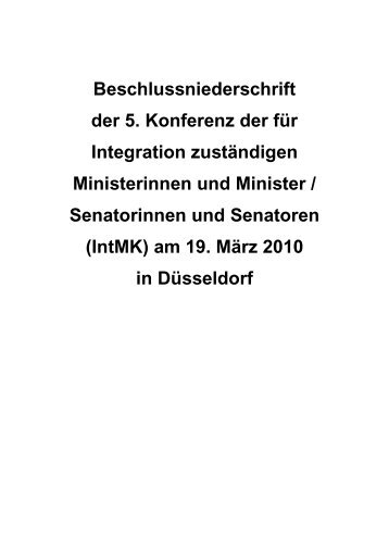 Ergebnisse der 5. Integrationsministerkonferenz am 19.03.2010 in