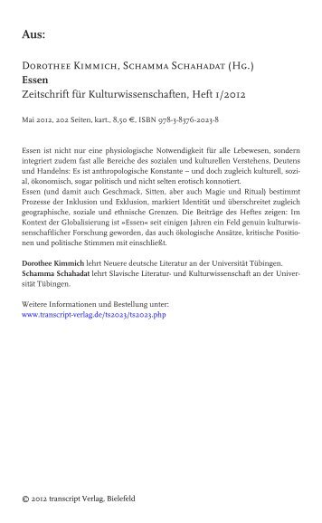 Dorothee Kimmich, Schamma Schahadat (Hg.) Essen Zeitschrift für ...