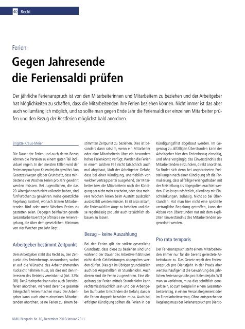 Gegen Jahresende die Feriensaldi prüfen - konzis