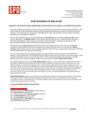 SPD PUB 47 MEDAL FINALISTS Press Release - Society of ...