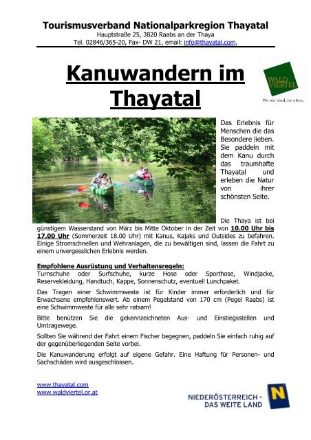 Folder "Kanuwandern im Thayatal"