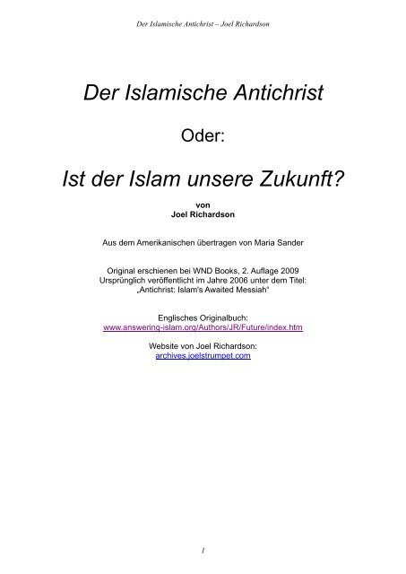 Der Islamische Antichrist Ist der Islam unsere Zukunft? - Crash-News