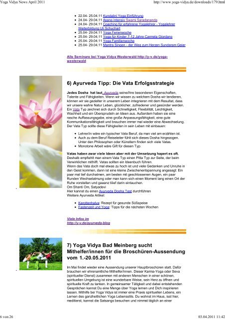 Yoga Vidya News April 2011