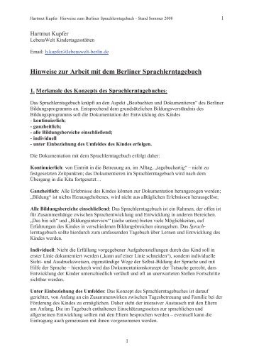 Materialien zum Berliner Sprachlerntagebuch