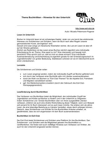 Thema Buchkritiken – Hinweise für den Unterricht - Exil-Club