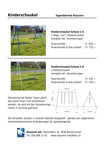 Kinderschaukel Eigenfabrikat Klausner ... - Klausner AG