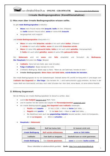 Irreale Bedingungssätze (Konditionalsätze) - Mein Deutschbuch