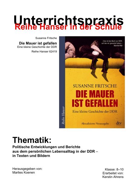 Unterrichtsmaterial Zum Buch Die Mauer Ist Ddr Museum