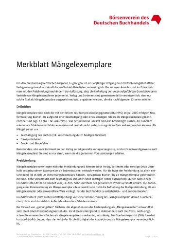 Merkblatt Mängelexemplare - Börsenverein des Deutschen ...